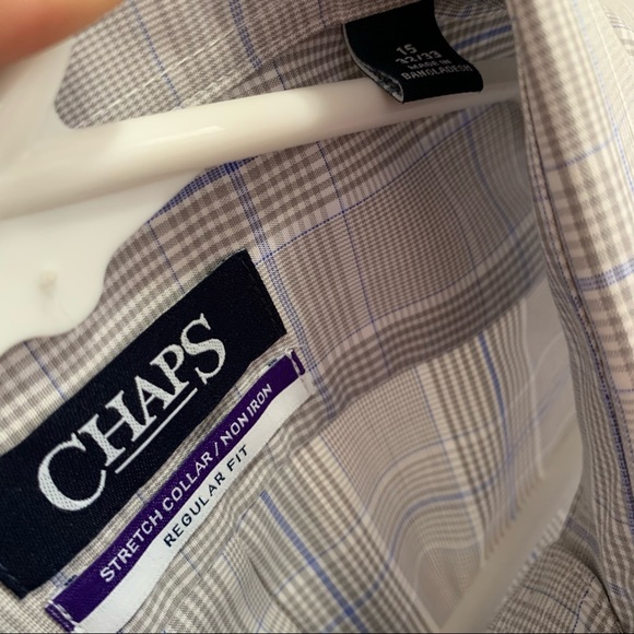 NWT Men’s CHAPS Blue & Gray Pattern Longsleeve Button Down Dress Shirt - Picture 6 of 9